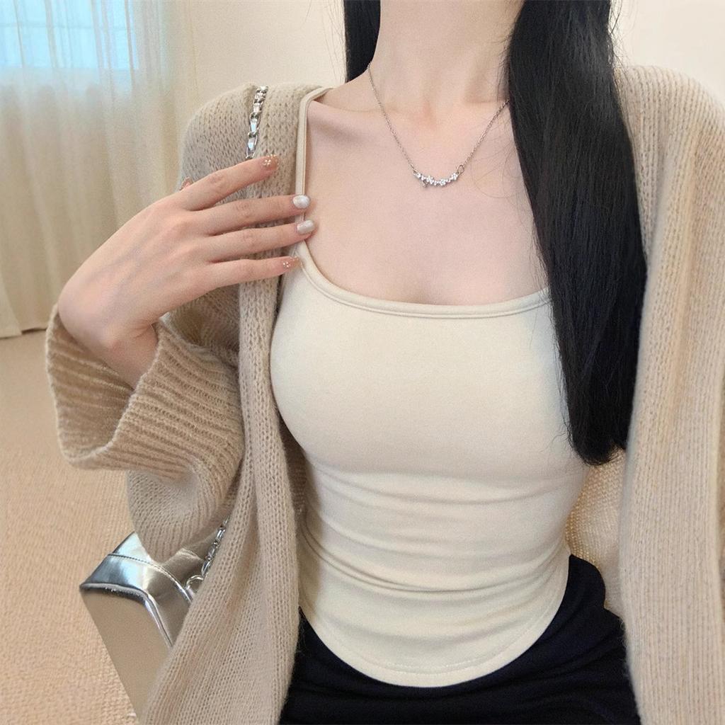 #German velvet thermal vest suspender, autumn and winter inner and outer wear small top, women's slim fit with chest pad, cross back