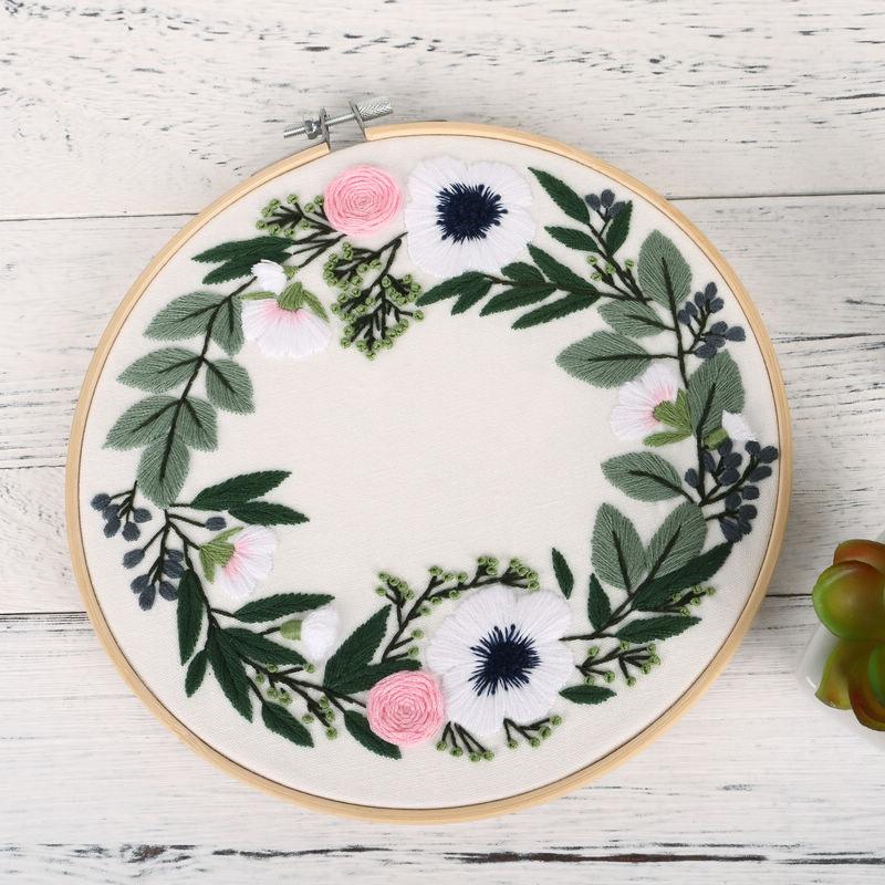 Diy Handmade Embroidery Material Package, Simple And Elegant Flowers And Plants European Style, Needle And Thread Set.