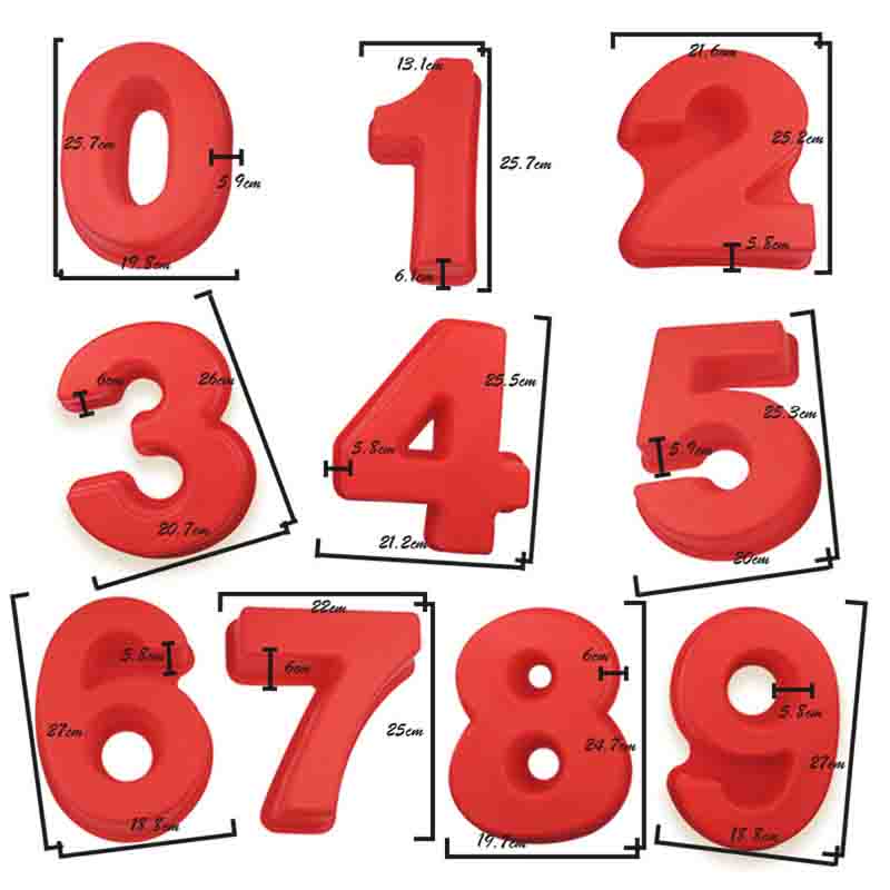 10 Inch 0-9 Numbers Shape Cake Mold DIY Cake Decoration Baking Mold for Birthday Festivals Anniversary Silicone Chocolate Molds