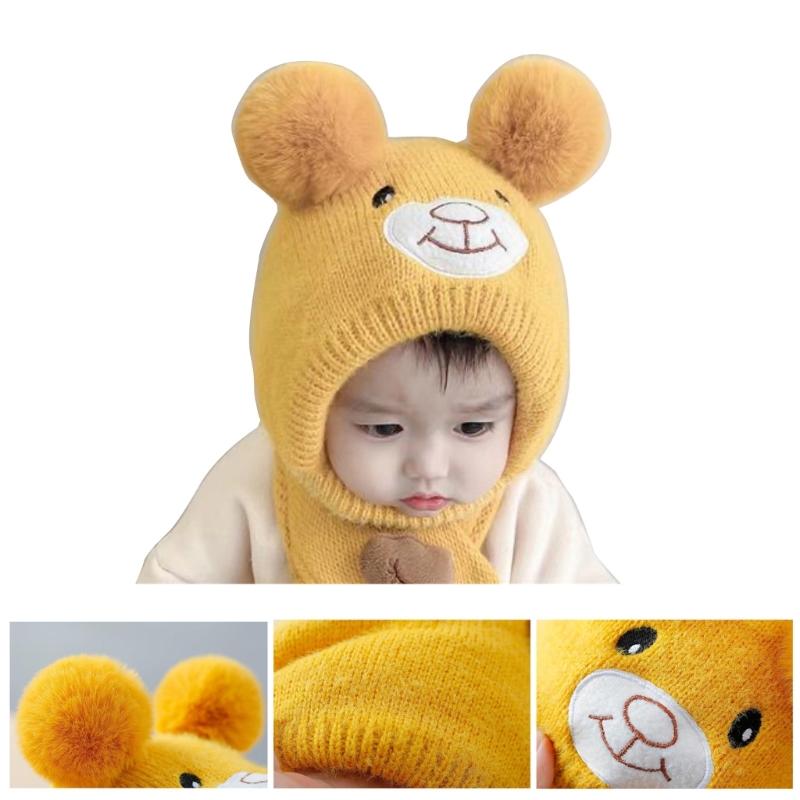 Niedliche Bären Strickmütze für Kleinkinder Jungen Mädchen Warme Beanie Mütze Entzückende Winter Kopfbedeckung Weiche Babymütze Duschgeschenk für Babys