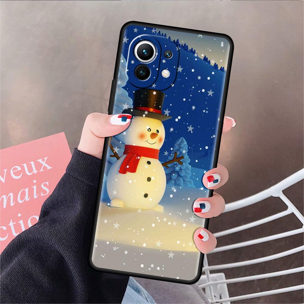 Soft Silicone Case For Xiaomi Mi 11 Lite 5G NE 11T Pro 12S Ultra 12 Note 10 10T 9T Phone Cover Bumper Funda Christmas Snowman