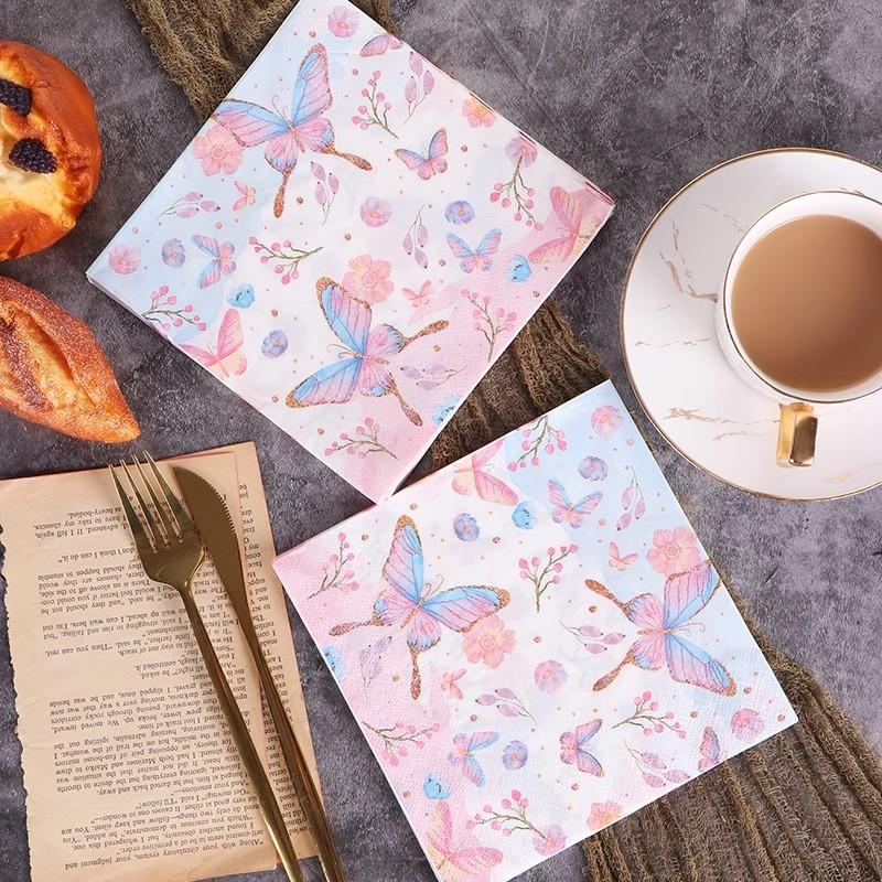 20ks/balení Květina Potištěná večeře Papír Jednorázové nádobí Ubrousky Ubrousky Svatba Dekorace na oslavu narozenin