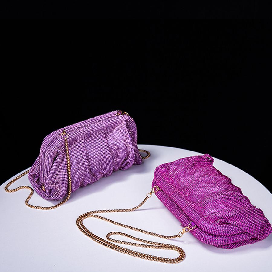 Shiny  Pleated Clutch Evening Bag for Women Chains Dumpling Bags New Folds Crystal Bags Bag