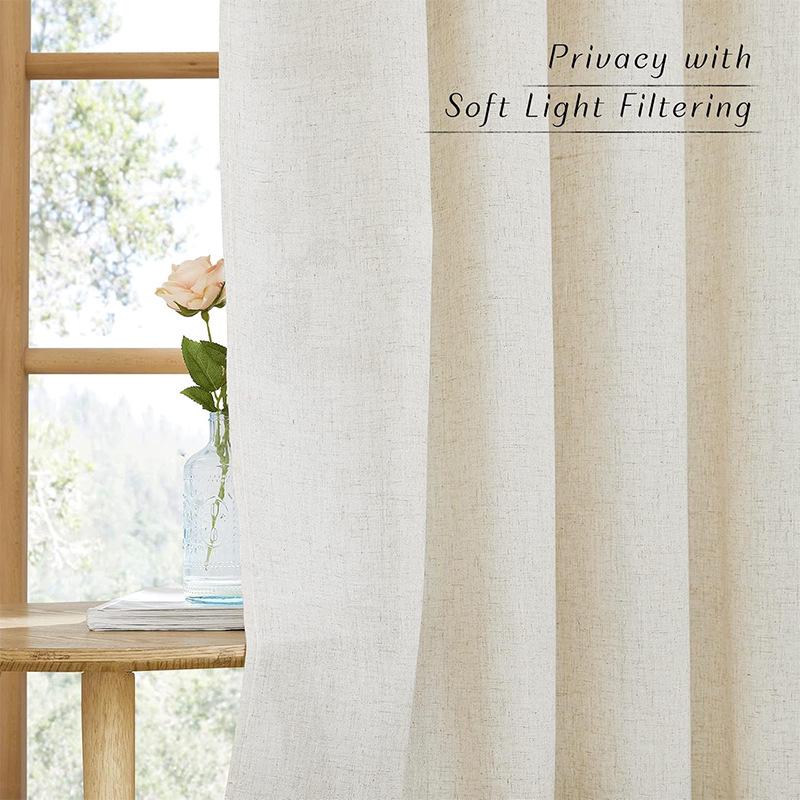 Cream Linen Blend Semi-Sheer Curtains: Light-Filtering, Privacy Smart, Perfect for Living Room or Balcony.