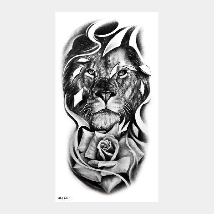 Upper Arm Sleeve Crown Lion Tiger Wolf Head Waterproof Temporary Stickers Body Art Fake Tattoo For Women Men