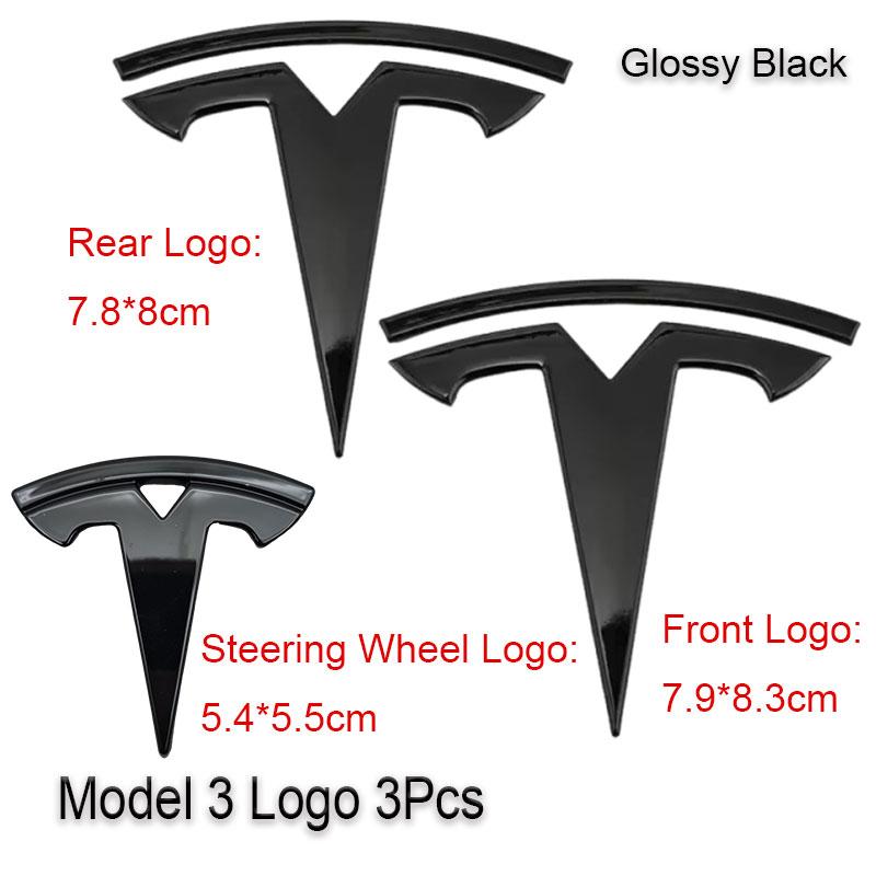 3Pcs ABS Car Front Hood Emblem Rear Trunk Badge Steering Wheel Cover Sticker For Tesla Model 3 Model Y Decals Accessories