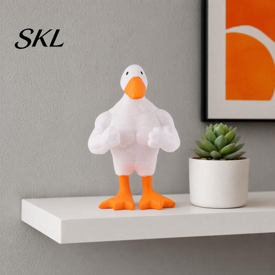 Outdoor Duck Statue Resin Muscular Figurine, Strong Fitness Statue, Office Desk Ornament White Yellow Shape for Table Decor Muscle Figurine