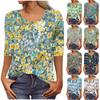 Women's Fashion Casual 3/4 Sleeve Buttons Print U-Neck Pullover Top Blouse