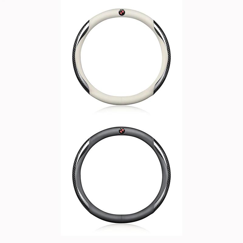 PU Leather Carbon Fiber Car Steering Wheel Cover Emblem Car Accessories For BMW 50th Kith M X1 X2 X3 X4 X5 X6 X7 E46 E90 E60 F10