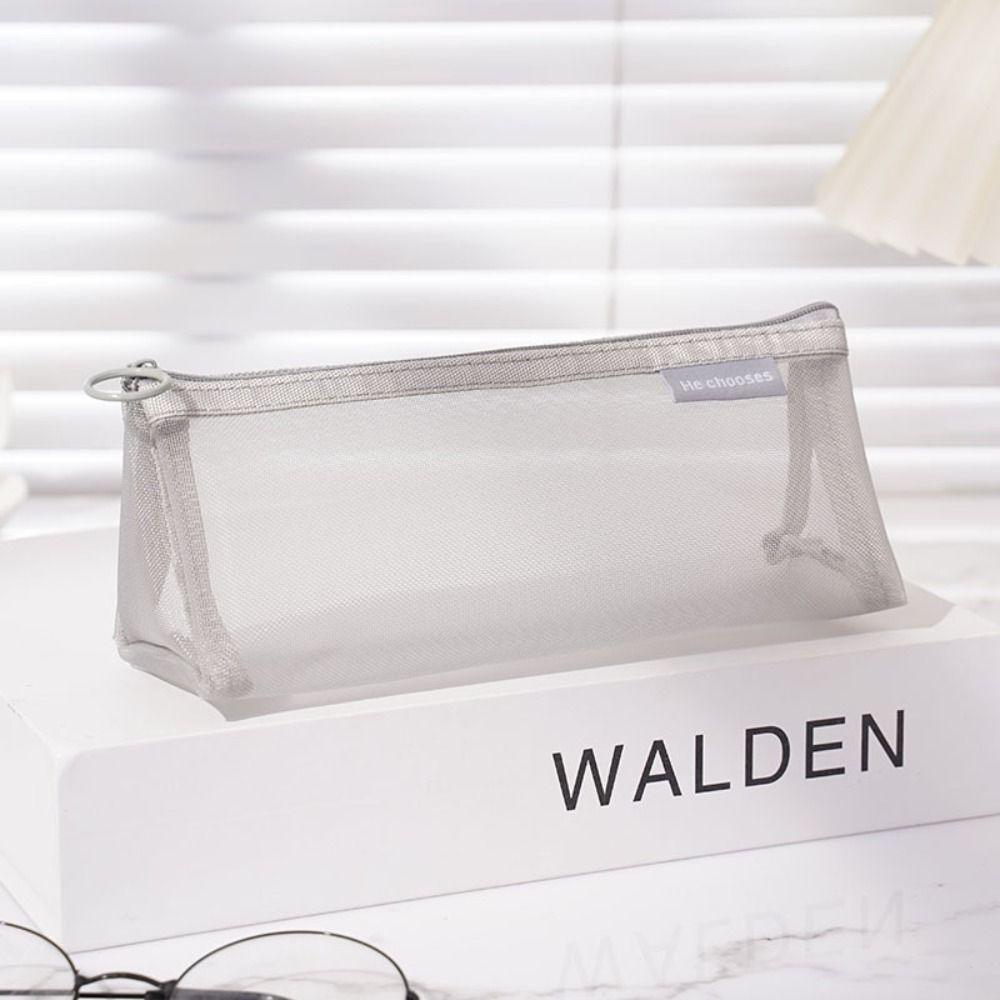 Triangle Mesh Pencil Case Retro Color Zipper Stationery Bag Fashion Transparent Bills Bag  Outdoor