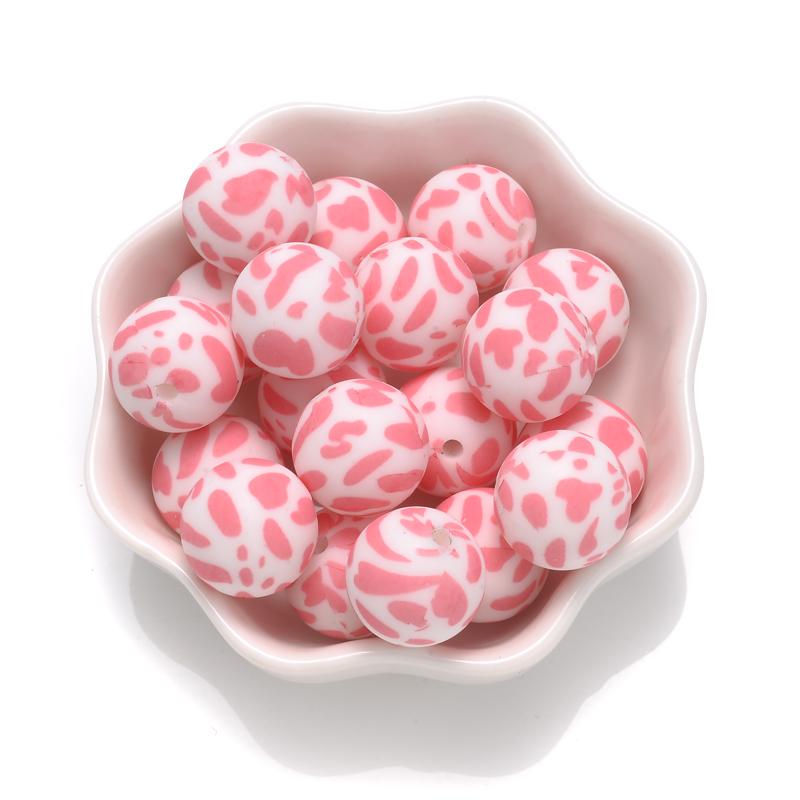10Pcs 15mm Colorful Print Leopard Pattern Silicone Beads Ball Shape Teething Jewelry Beads For Teether Pacifier Chain Necklace
