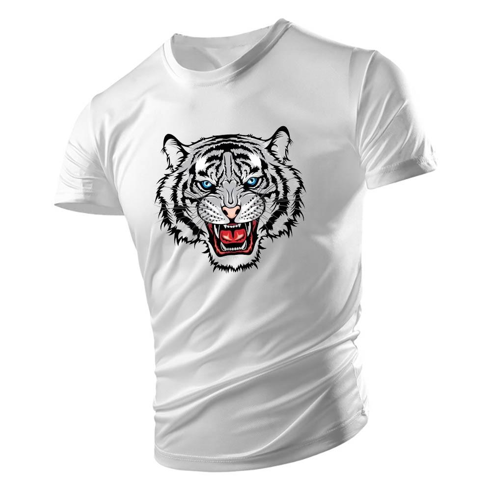 Four Seasons Vuxen T-shirt med rund hals för män Casual Top Creative Horror Tiger 2d-tryck Lös mode snabbtorkande kortärmad