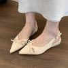 2025 French Toe Sandals Women's Bow Pointed Mary Jane Single Shoes 2025 New 1 Slip-on Gentle Evening Shoes