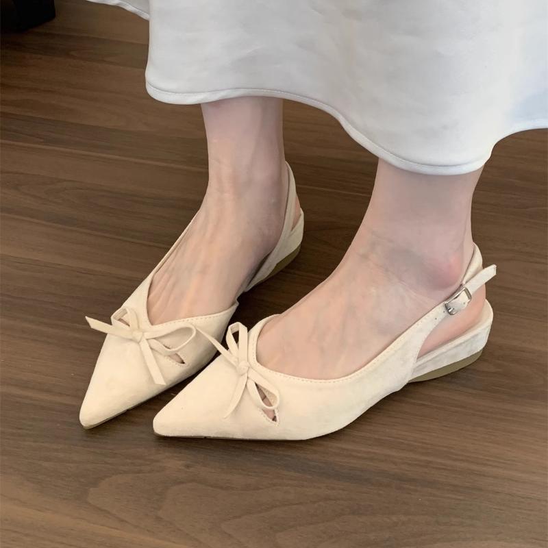 2025 French Toe Sandals Women's Bow Pointed Mary Jane Single Shoes 2025 New 1 Slip-on Gentle Evening Shoes