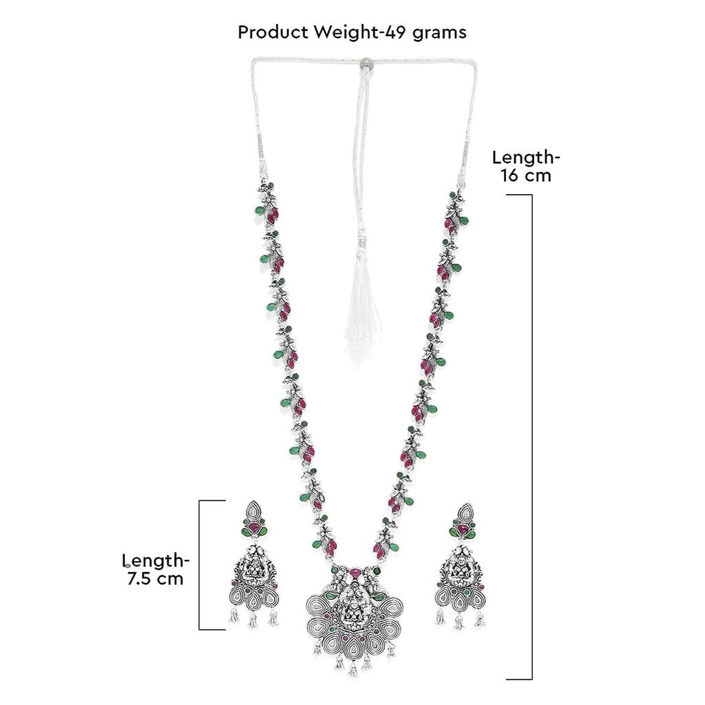 ZAVERI PEARLS Antique Silver Tone Temple Necklace Set For Women