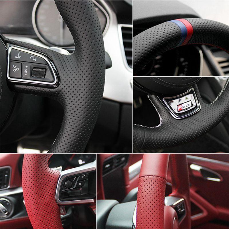 For BMW E81 E90 Pack M Sport M3 E91 E92 E93 E87 E82 E88 X1 E84 Full Black Leather Car Steering Wheel Braid Soft Leather Cover