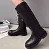Cowhide version~ Korean version wide tube thin high tube knight boots women's 2025 new knee boots thick-soled western boots