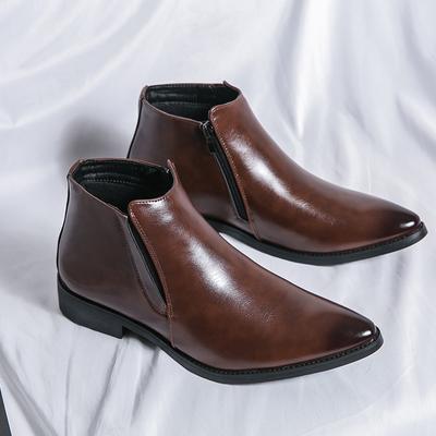Fashion Men Slip On Low Top Casual Shoes New Men's Shoes Classic Chelsea Boots for Men Pointed Toe Leather Side Zipper Male Ankle Boots