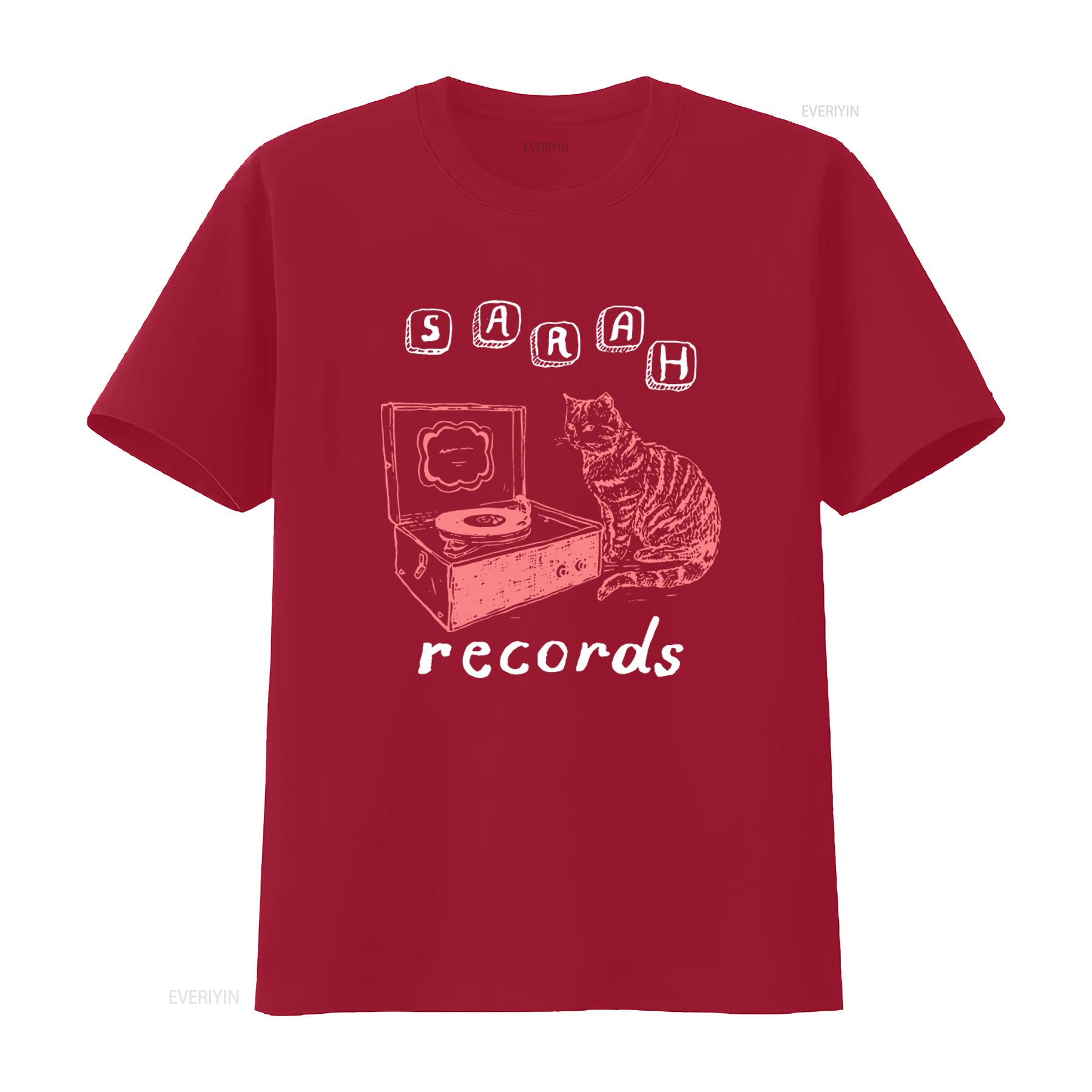 

Sarah Records Vintage Style Cat Turntable Screen Print Black T Shirt vintage Washed Casual Unisex graphic streetwear homme S