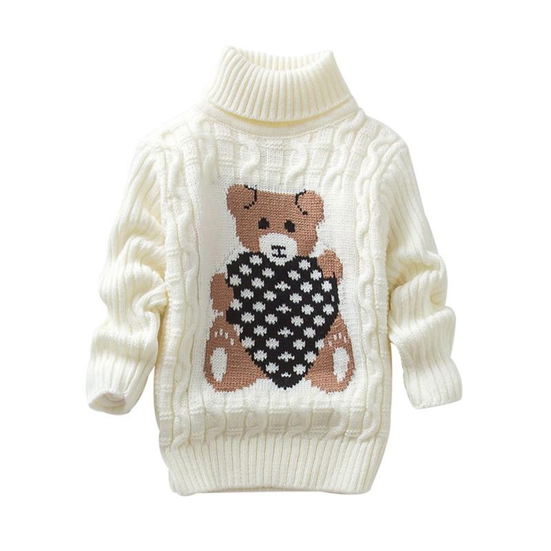 1-12 Years Kids Turtleneck Sweater Cute Bear Embroidered Knitted Pullover