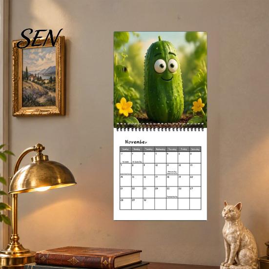 Creative Wall Art Planner Pickle Calendar 2027, Funny Pickled Cucumber Illustrations 12 Spiral Bound Monthly Month Planner, Hanging for Home,
