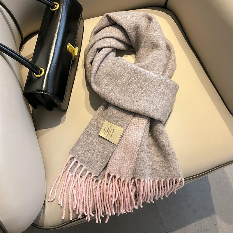 Pink 100 pure wool scarf women's winter solid color long thickened double-sided versatile warm couple scarf