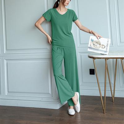 Women's Loose Comfortable Homewear Set of Short-sleeved Casual Pullover Top + Pants Solid Color Two-piece Set
