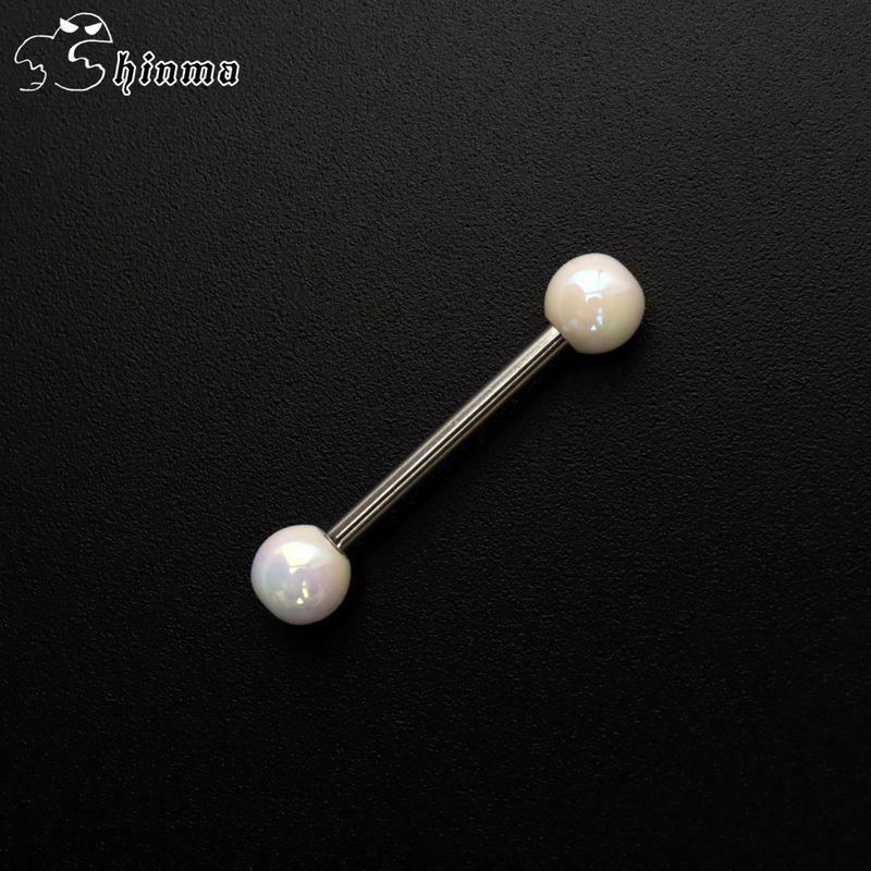

Shinma Self-Designed Fashion Cool Earth Retro Double-Headed Imitation Pearl Titanium Steel Tongue Pin Tongue Ring Piercing Jewelry Men and Women Rod Thickness 1.6, Rod Length 8, Ball 5mm