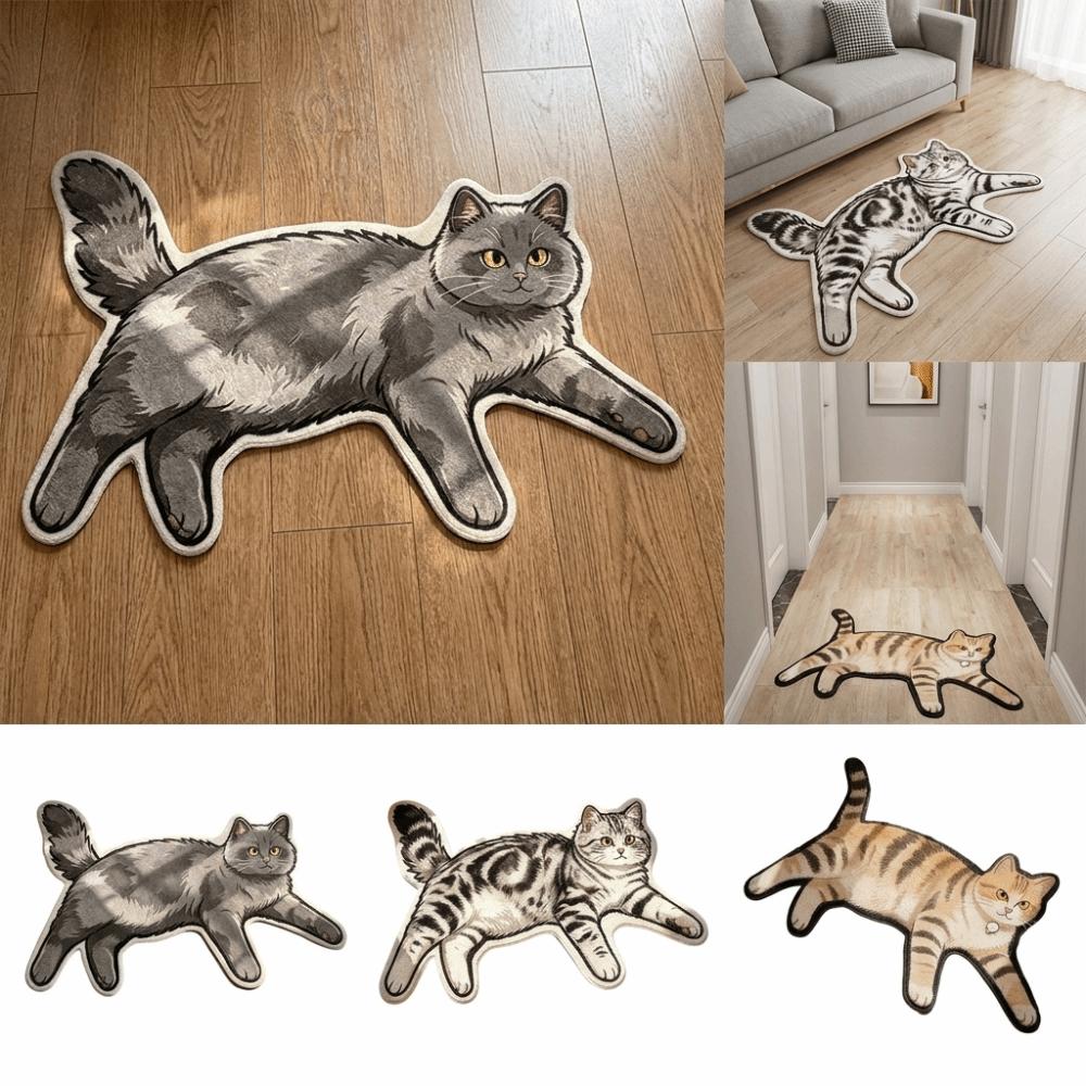 Non Slip Cat Floor Mat Absorbent Bedside Carpet Room Accessory Cat Shaped Rug  Bathroom
