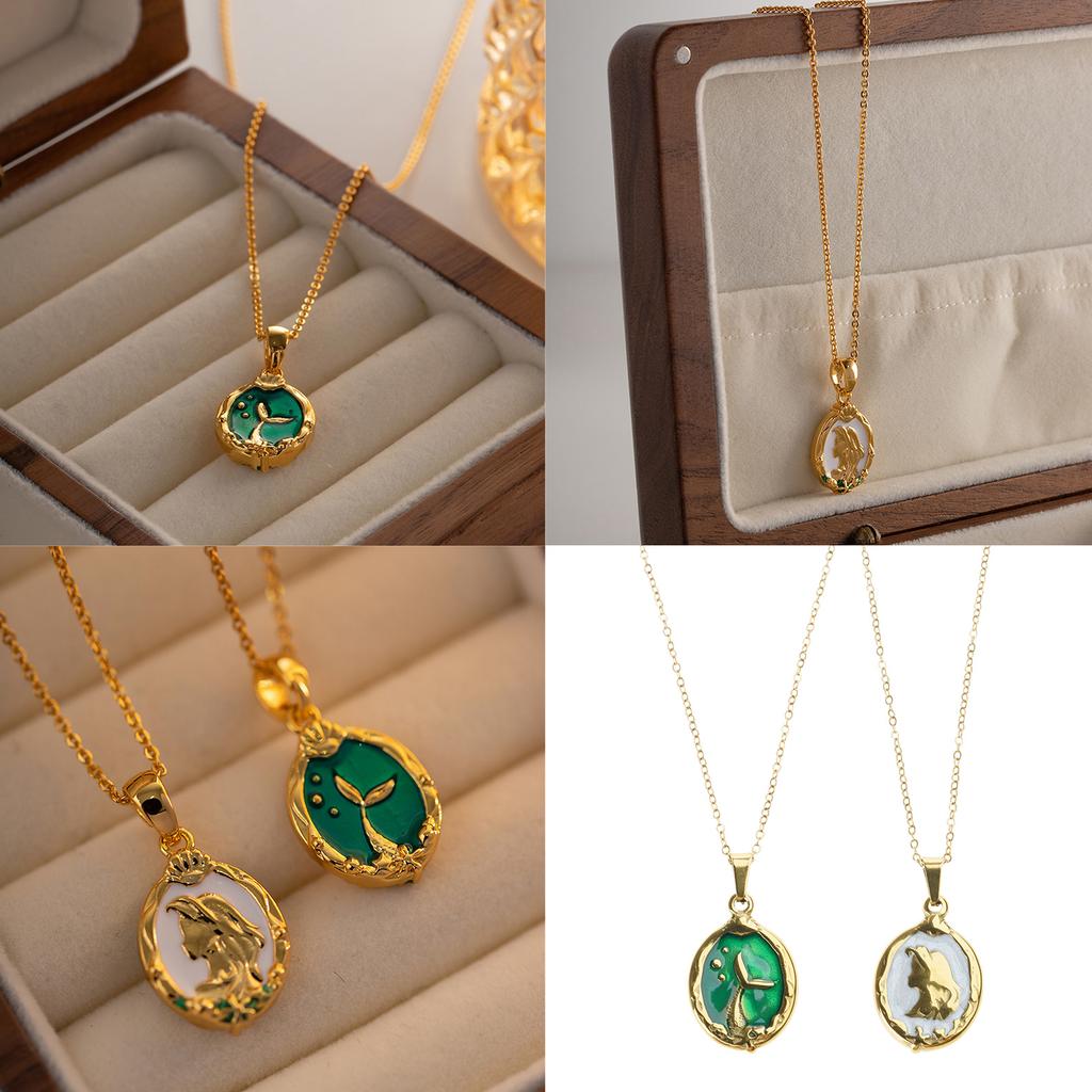 Double Sided Mermaids Princess Pendant Necklace Luxurious Sweater Chain for Women and Girls Handmade Jewelry Gift
