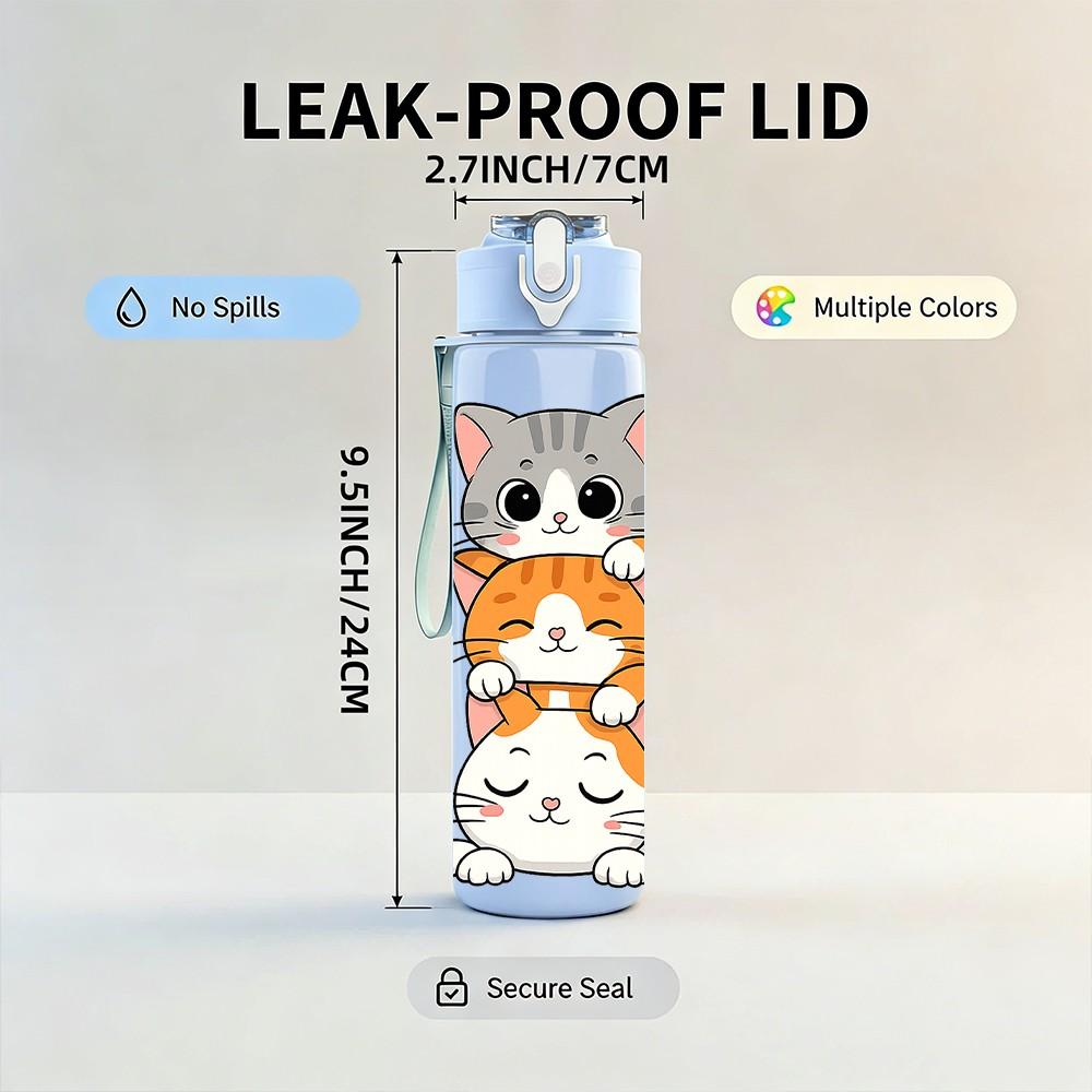1PC Stacked Hugging Cats 750ml Color Plastic Sports Water Bottle Leakproof Flip Straw Lid Suitable for Sports Office Home Use