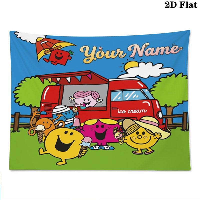 Mr. Men Little Miss Custom Name Wall Tapestry Aesthetic Wall Hanging Printed Fabric Blanket Decorative Tapestries for Bedroom Living Room Home Decor