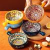Multipurpose Bohemians Handled Bowl Salad Bowl Ceramic Texture Oven Microwave Safe Dishwasher Cleanable Healthy Cooking