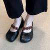 Retro Okrągły Czubek Damskie Buty Mary Jane Miękka Skóra Elastyczny Pasek Wszechstronny Detal z Guzikiem Jesień Miękkie Wygodne Pojedyncze Buty