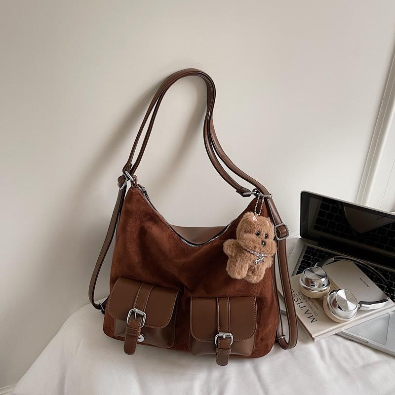 Large capacity bag women's autumn 2025 new locomotive multi-pocket single shoulder crossbody tote bag double shoulder rear backpack