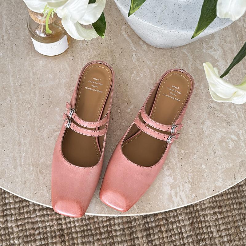 

French flat Mary Jane shoes women s 2025 spring new pink versatile square head gentle evening wind bag head women s drag 39 розовый