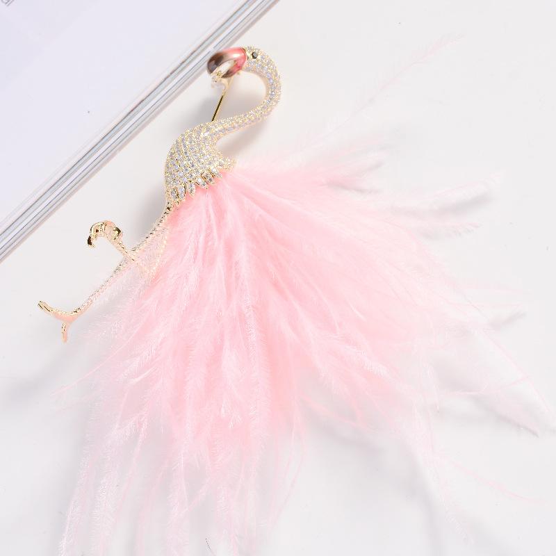 

Мода Кубический цирконий Брошь Фламинго Имитация Перо Мягкая Одежда Атмосфера Креативность Животное Аксессуары Женщины