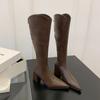 Long boots French high-heeled pointed boots women's autumn and winter new small thick-heeled knight boots