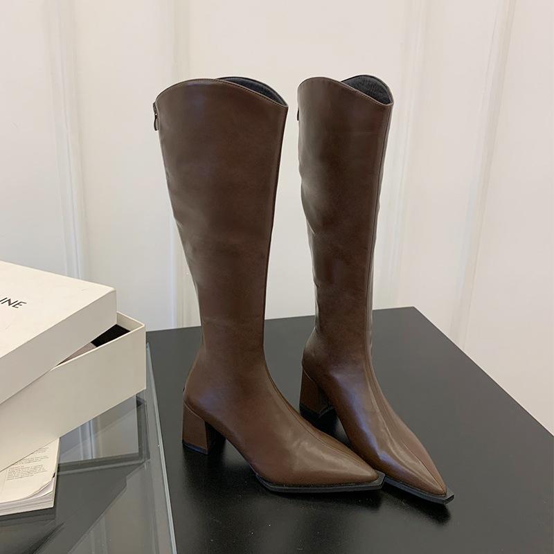 Long boots French high-heeled pointed boots women's autumn and winter new small thick-heeled knight boots