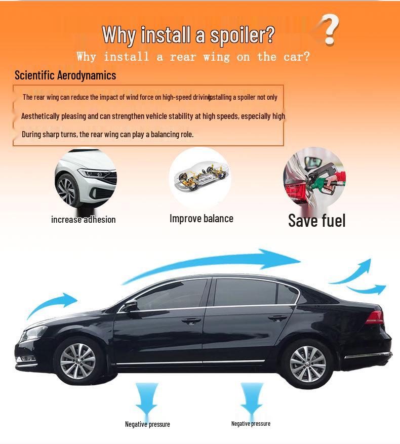 Compatible Volkswagen Magotan B7 Rear Spoiler, Blade Style (2012-2016), No-Drill Easy Install.