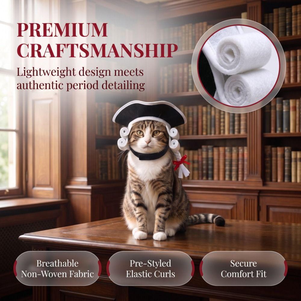 Breathable Pet Judge Wig Vintage Pet Dress Up Hat Novelty Dog Wig Judge Hat Christmas