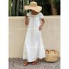 2025 summer new European and American cross-border foreign trade summer lace square collar pleated bubble sleeve long skirt seaside vacation style