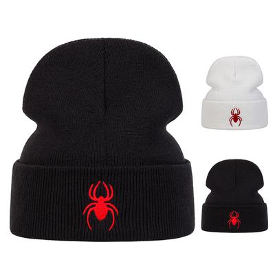 Unisex Spider Embroidery Knitted Hat Outdoor Warm Winter Hats Men and Women Cycling Cold Cap Ski Caps