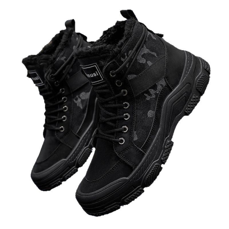 Fleece Winter Herrenschuhe Werkzeugstiefel Martin Stiefel Camouflage Trainings-Wüstenstiefel Schneestiefel Verdickte Warme High-Top Baumwollschuhe