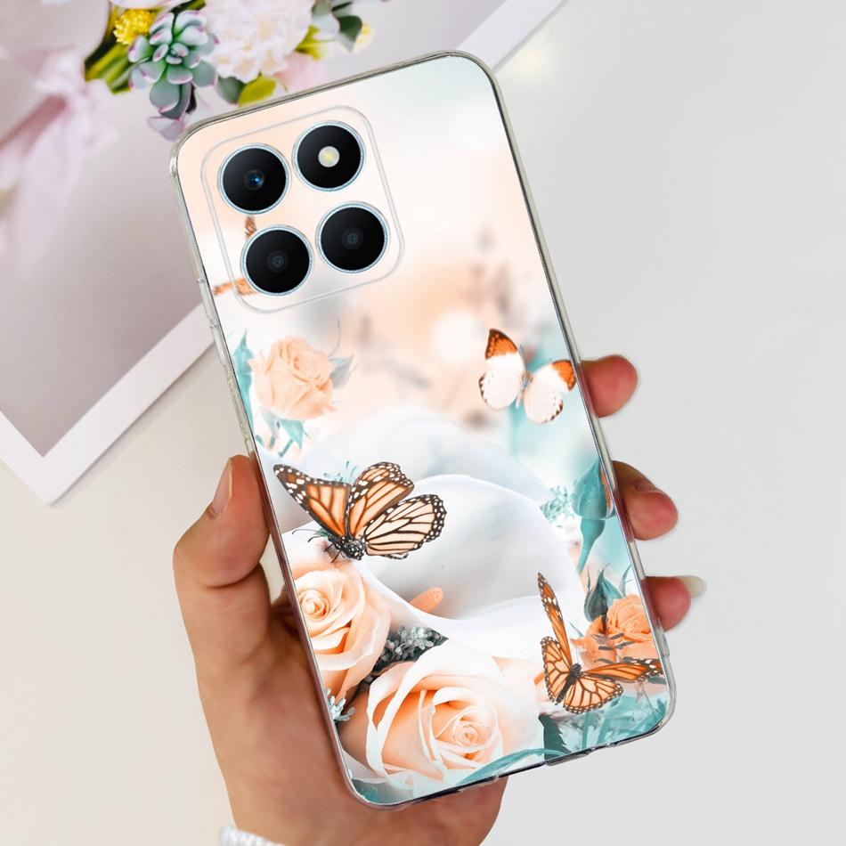 Pro Honor X6a Pouzdro na telefon HonorX6a X 6A 4G WDY-LX1 Roztomilý Motýl Květina Malované Měkký Silikon TPU Zadní Kryt Bumper