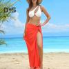 Women Beach Skirt Lace-up Solid Color See-through Thin Quick-Drying Flowy Skirt Sun Protection Bikini Cover Up