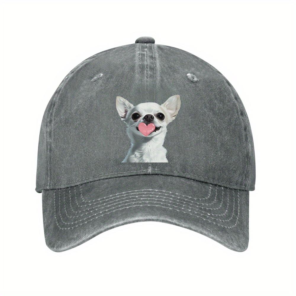 

Love Heart Valentine Chihuahua Heart Tongue Print Baseball Cap Unisex Casual Adjustable Denim Style Hat One Size