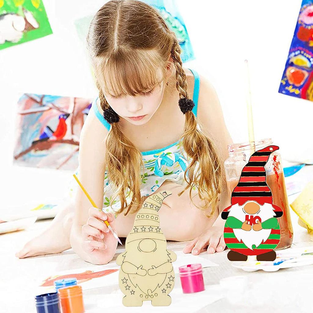 1Set/8Pcs Unfinished Christmas Decorations Wooden Dwarf Elf Hanging Ornament Christmas Tree DIY Painting Graffiti Kids Toy Gifts