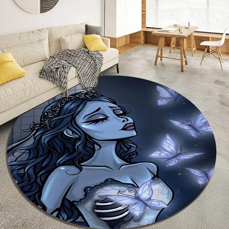 Corpse Bride Round Area Rug,Carpet Rug for Living Room Bedroom Sofa Playroom Decor,Non-slip Floor Mat17
