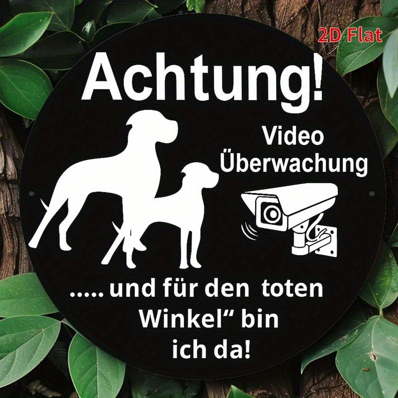 D Flat Metal Sign Dog Camera Surveillance Warning Cm Round Wall Art for Home Office Bedroom Cafe Garage Decor